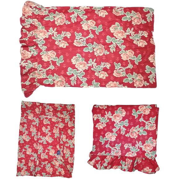 Vintage RALPH LAUREN POLO Red Floral Twin Sheet Set with Pillow Case - Picture 4 of 8